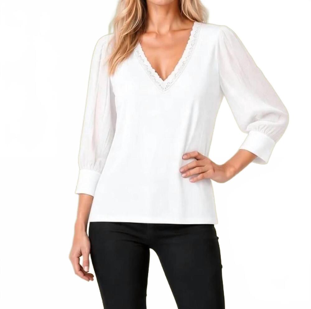 NEW MAVEN WEST 3/4 sleeve mixed media top in optic white
